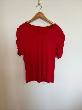 Red Puff-Sleeve Women's Top